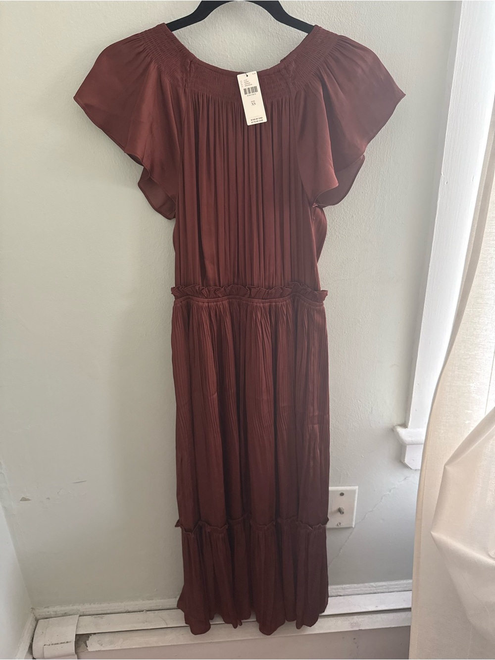 Anthropologie Current Air Deep Maroon Pleated Maxi Dress